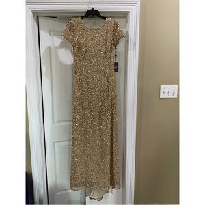 Adrianna Papell Scoop Back Sequin Gown in Champagne Gold